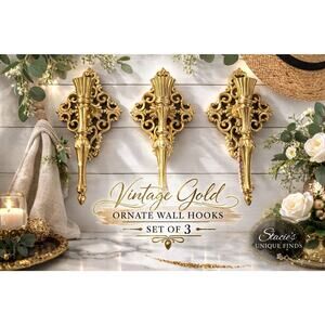 Vintage gold ornate wall Candle Holders set of 3 Hollywood Regency decor